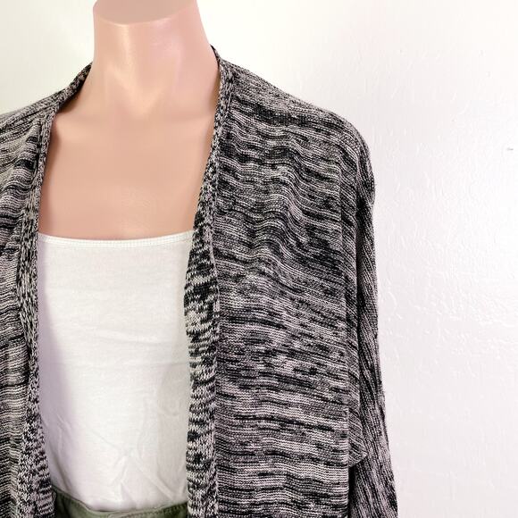 Eileen Fisher Open Front Marled Cardigan Sweater Organic Linen Gray Black Large - Picture 5 of 10